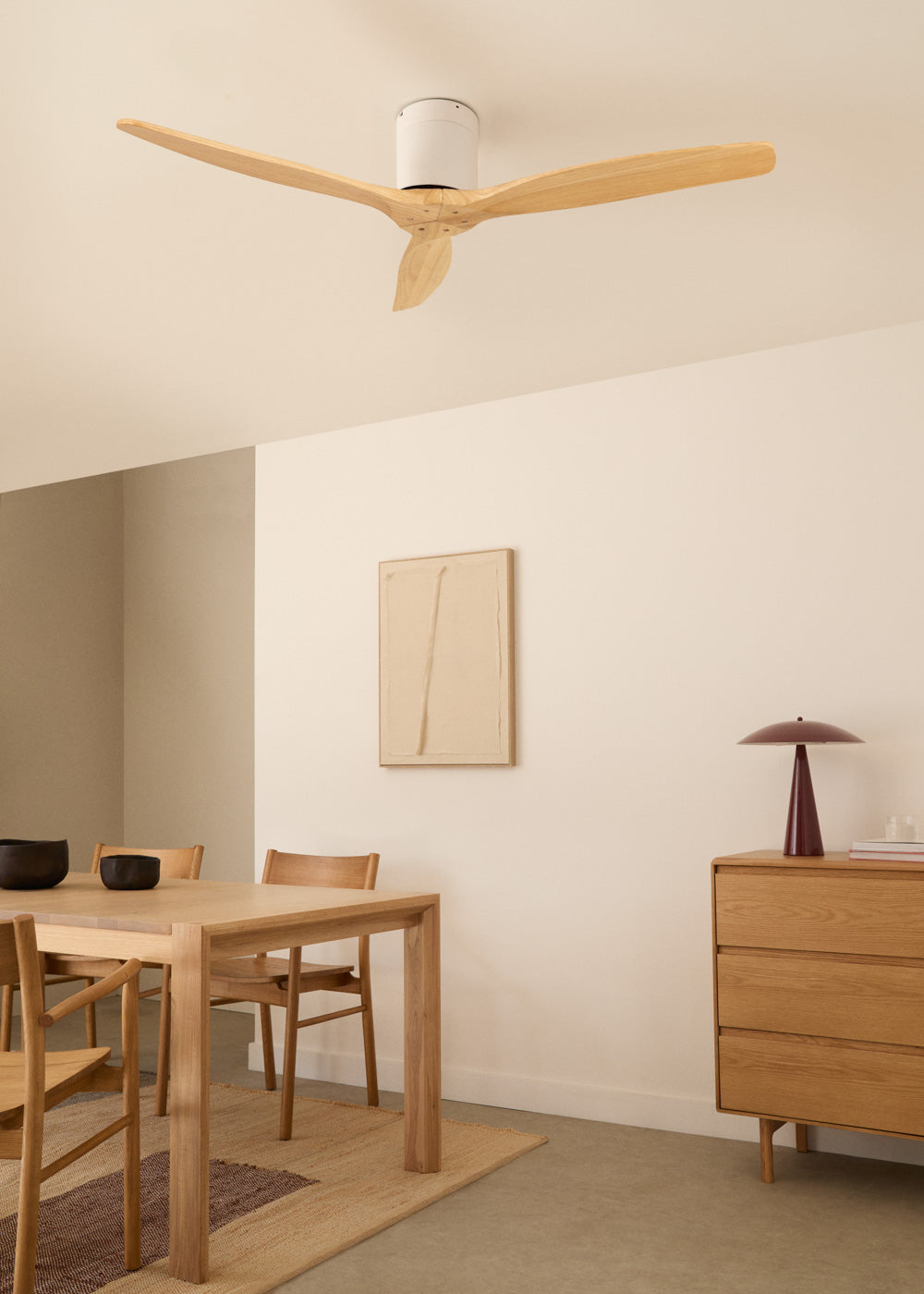 Wind Calm M - 40W Leiser Deckenventilator mit technischen ABS-Blättern in verschiedenen Größen - Mit Wandregler - Weiß & Hellholz