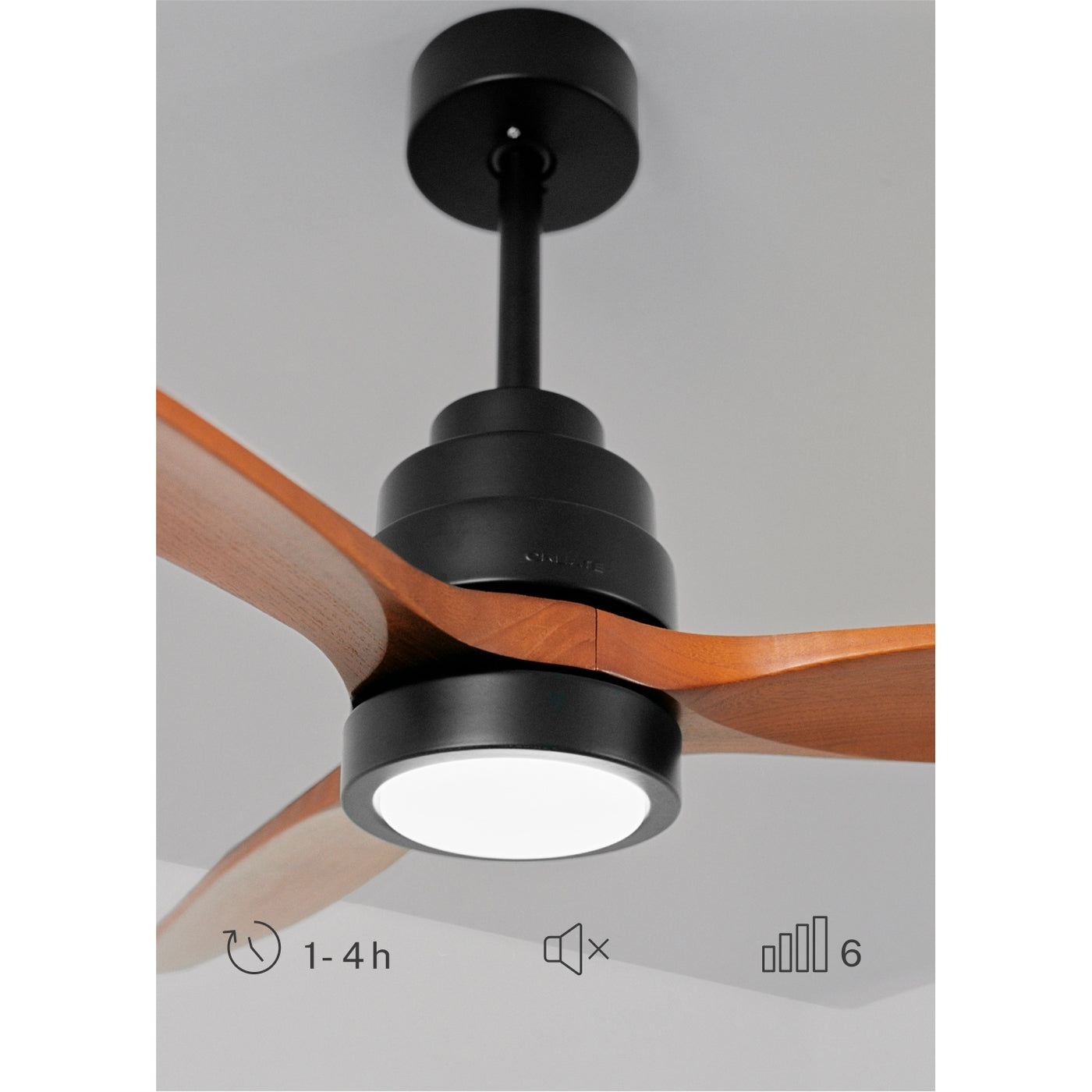 Wind Stylance M - Ventilatore da soffitto silenzioso in legno al 100% - Con luce e telecomando - Nero e legno scuro