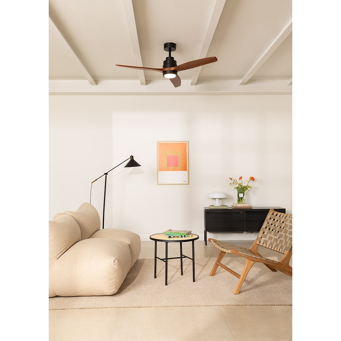 Wind Stylance M - Leiser Deckenventilator aus 100% Holz - mit Licht & WIFI + Fernbedienung - Schwarz & Dunkelholz