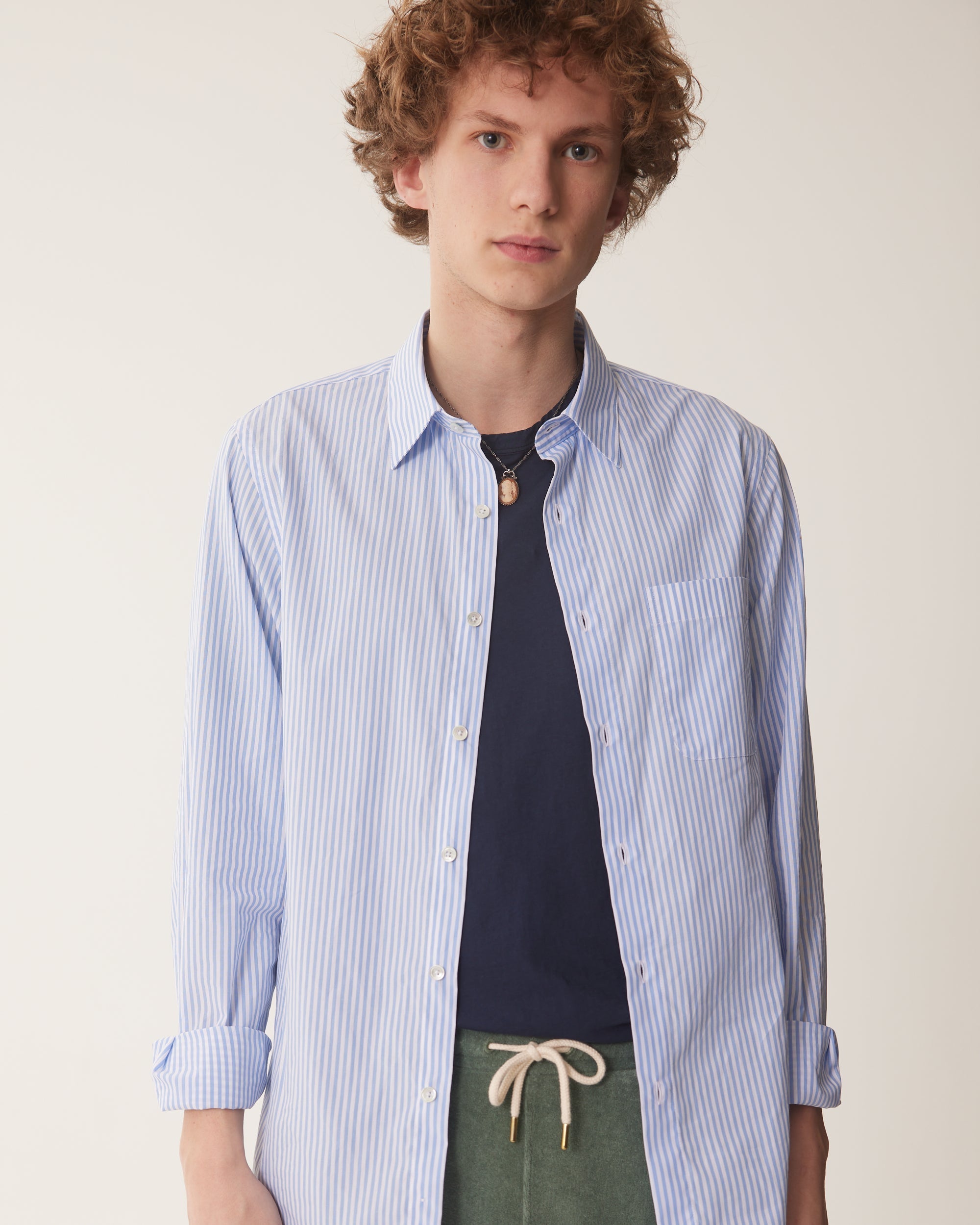 Camisa Cosimo - Azul cielo a rayas - Popelina de algodón