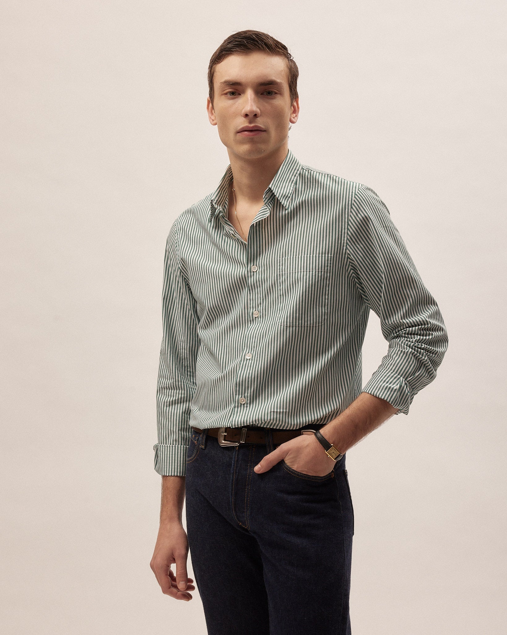 Camisa Cosimo - Rayas Verde - Popelina Algodón