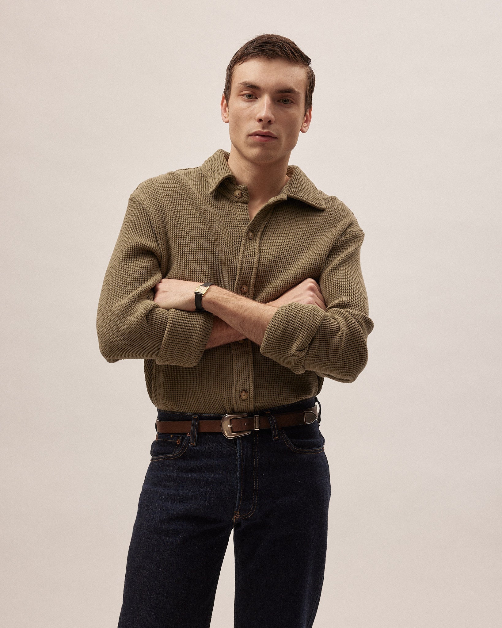 Camisa Calixte - Caqui - Punto Gofre Algodón