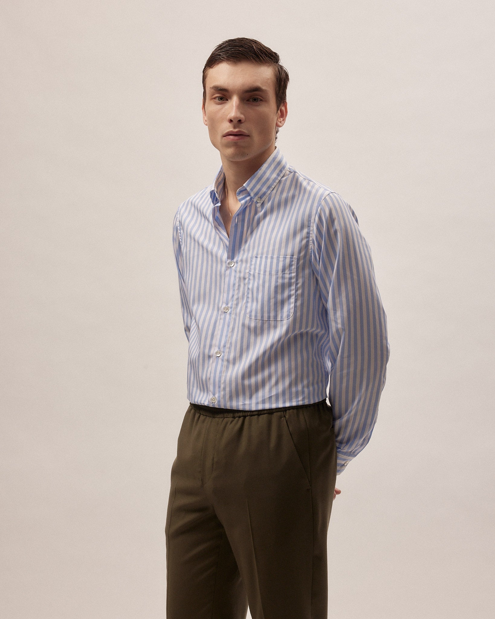 Camisa Celestin - Rayas Azul Claro - Popelina Algodón