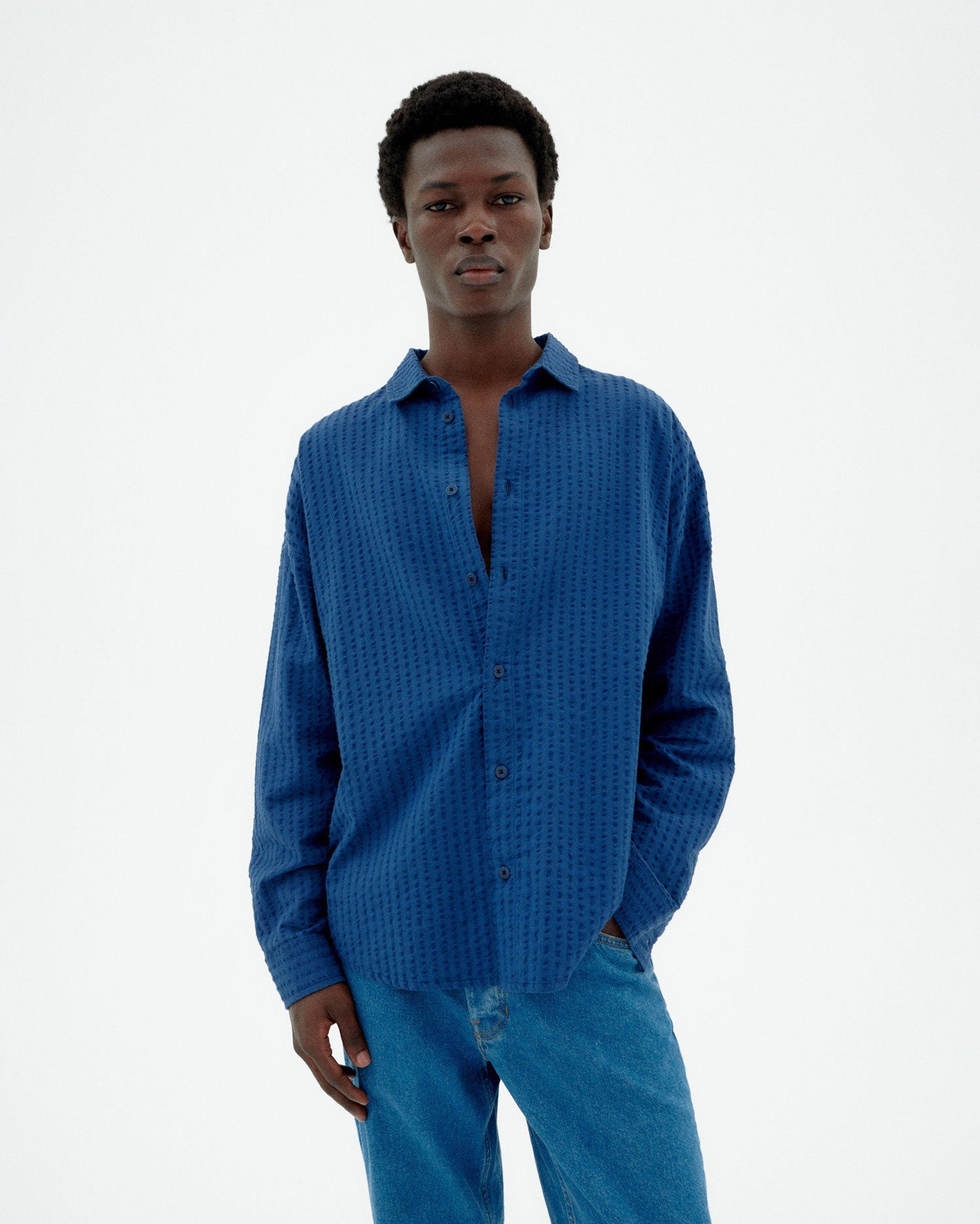 Camisa Seersucker - Azul