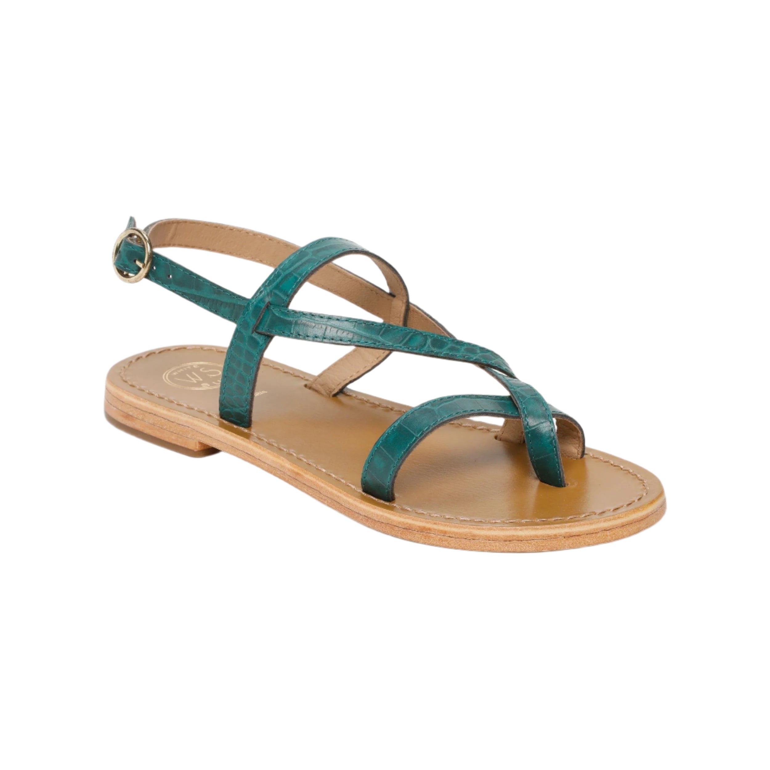 Sandali Alassio - Capra stampa croco verde - Croco verde