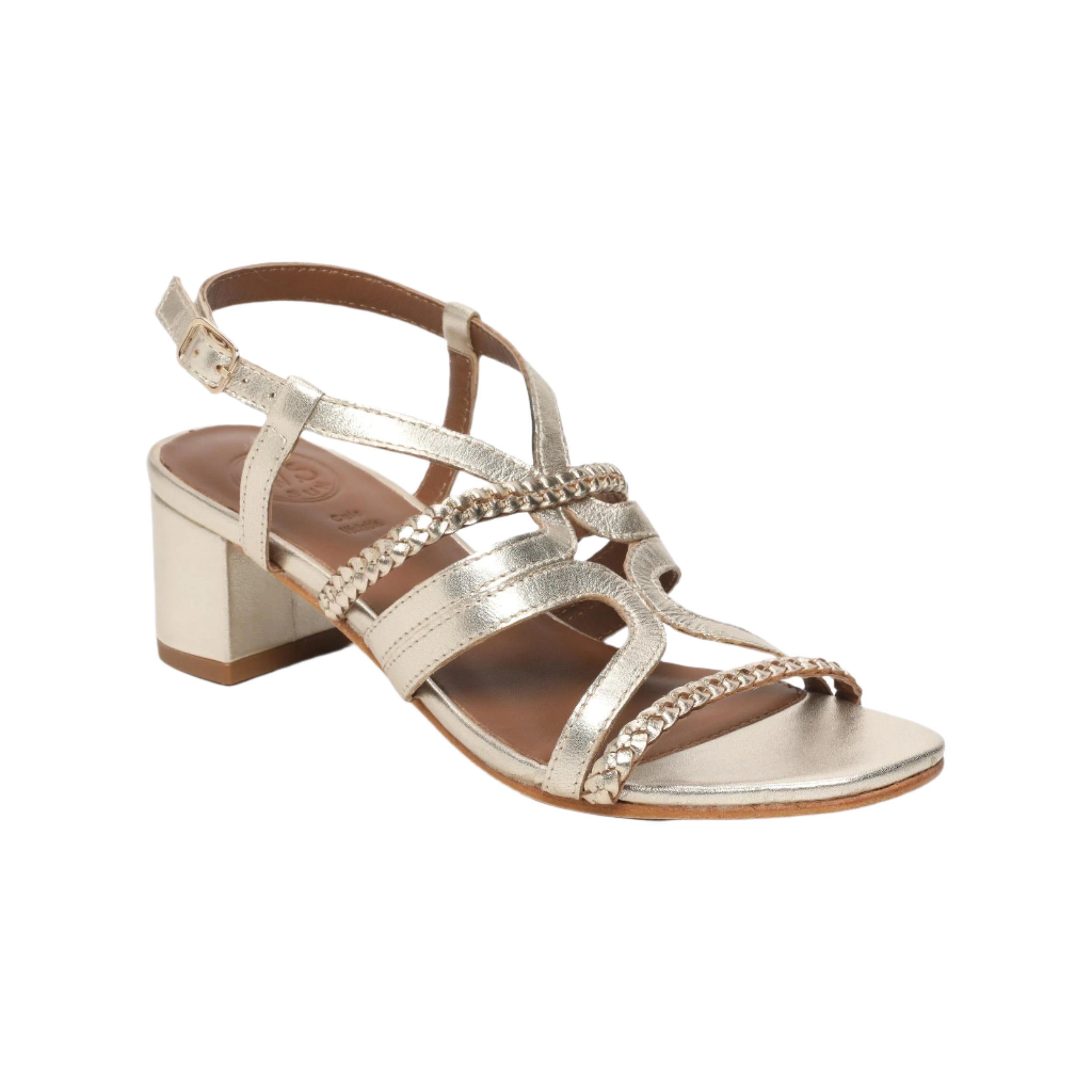 Sandali con tacco Fuyu - Pelle di capra oro - Doré