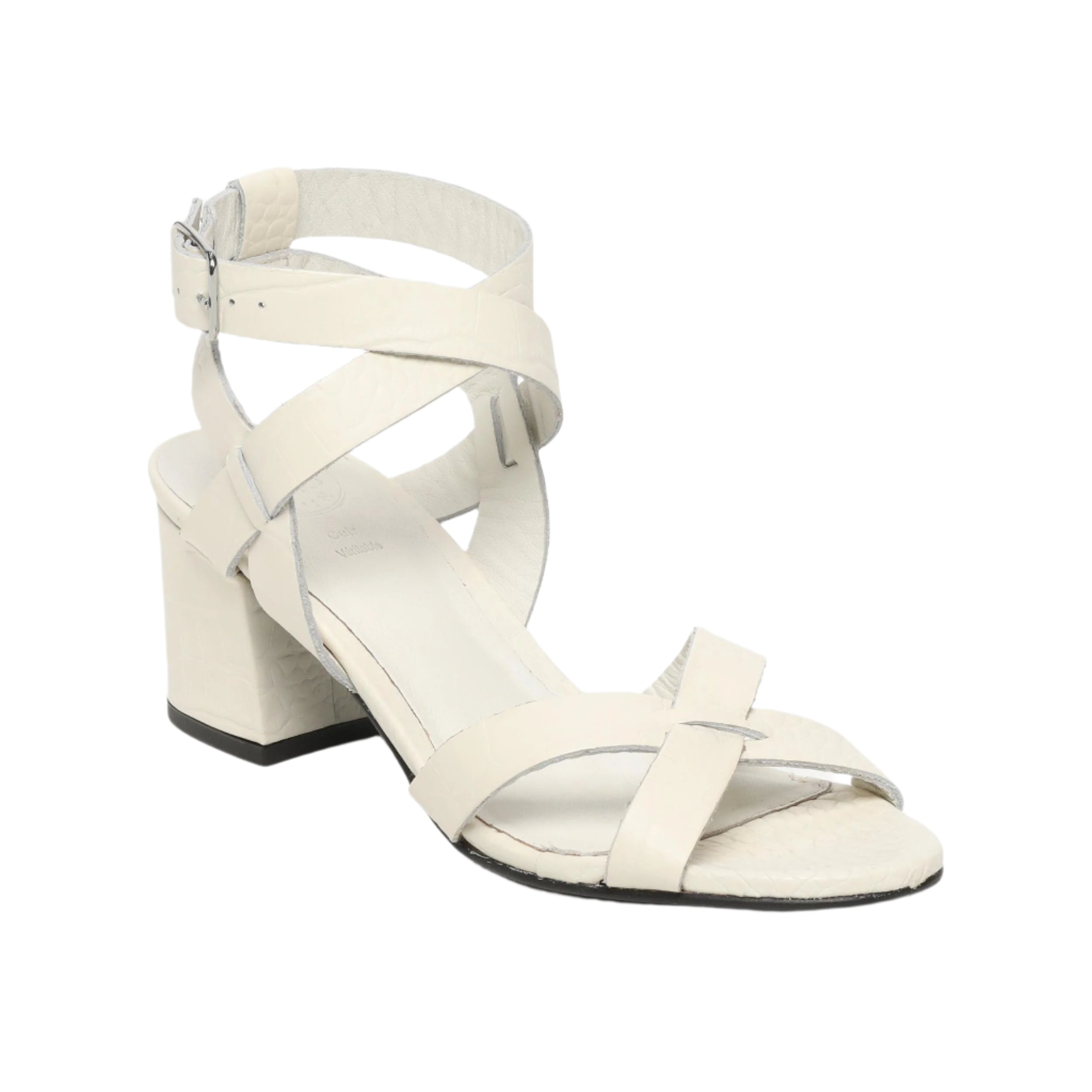 Sandali con tacco Anaba - Capra stampa croco bianco - Bianco