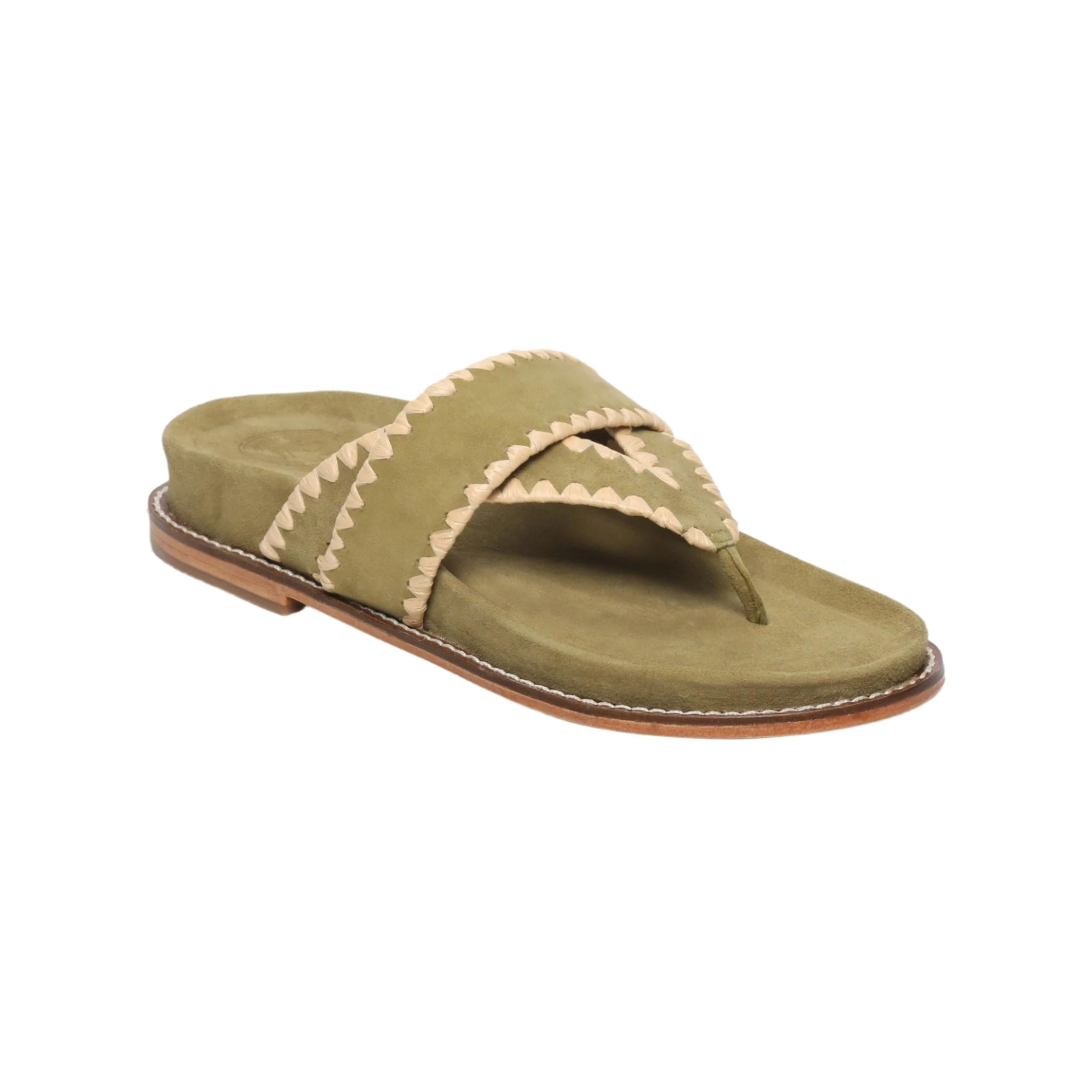 Mules Caelum - Camoscio di capra oliva - Oliva+Beige