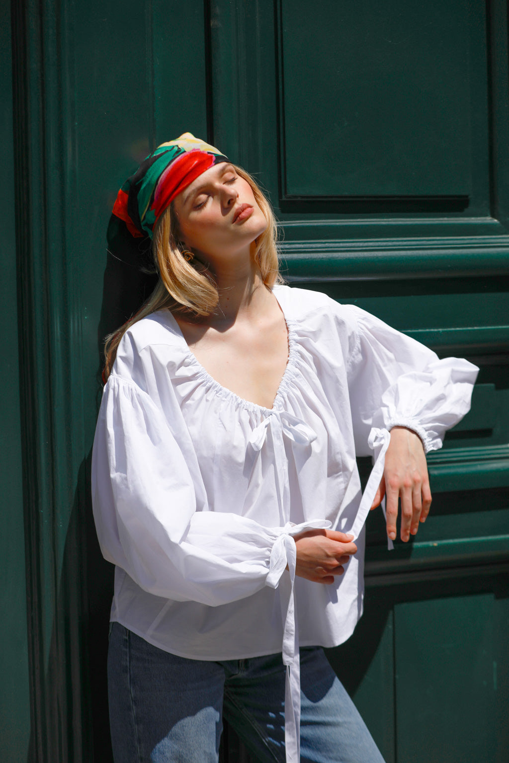 Camicetta con lacci in popeline di cotone - Bianco