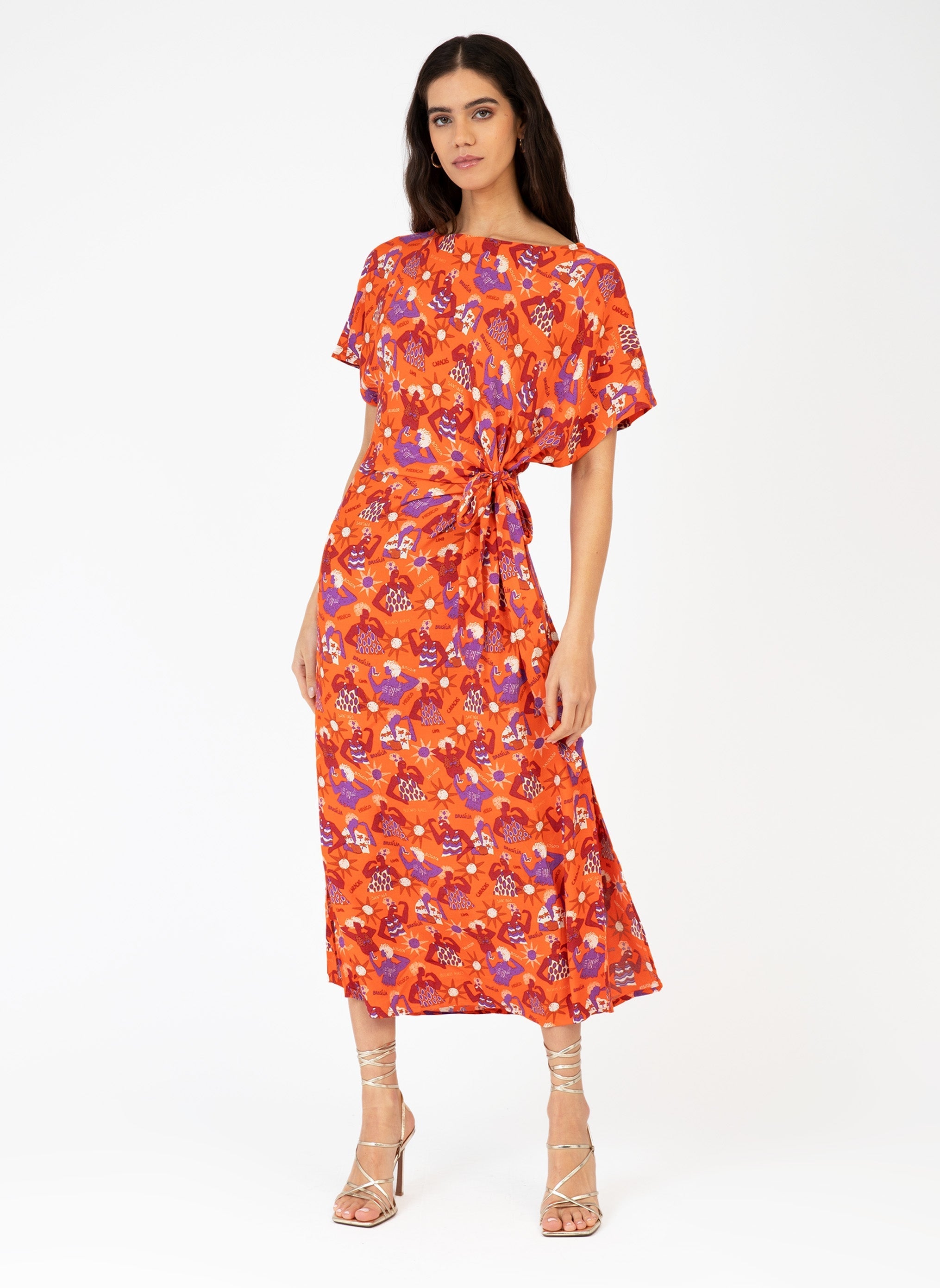 Midi dress Meloty Floria Orange