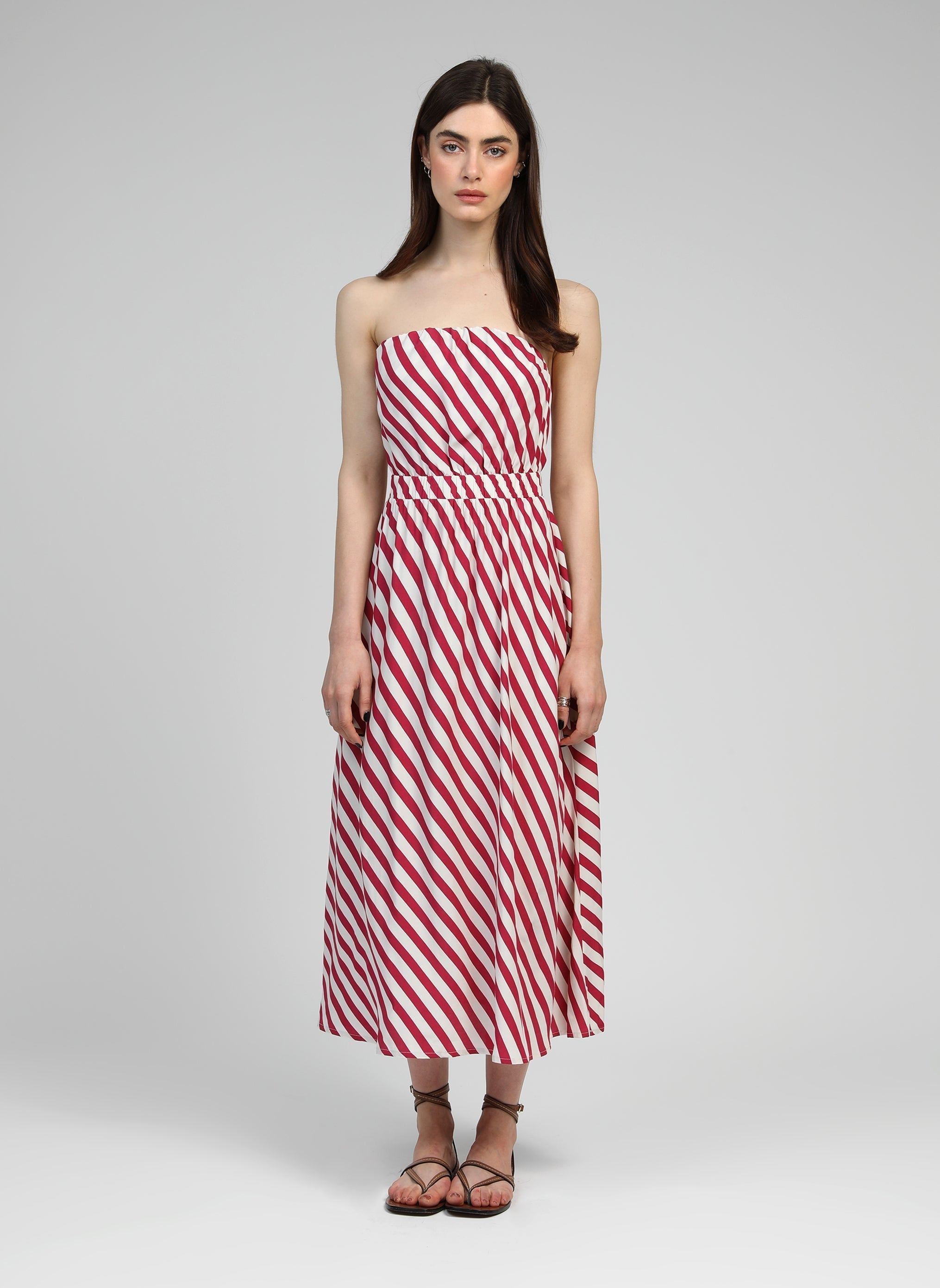 Maxi abito Mikitry Stipe Lampone