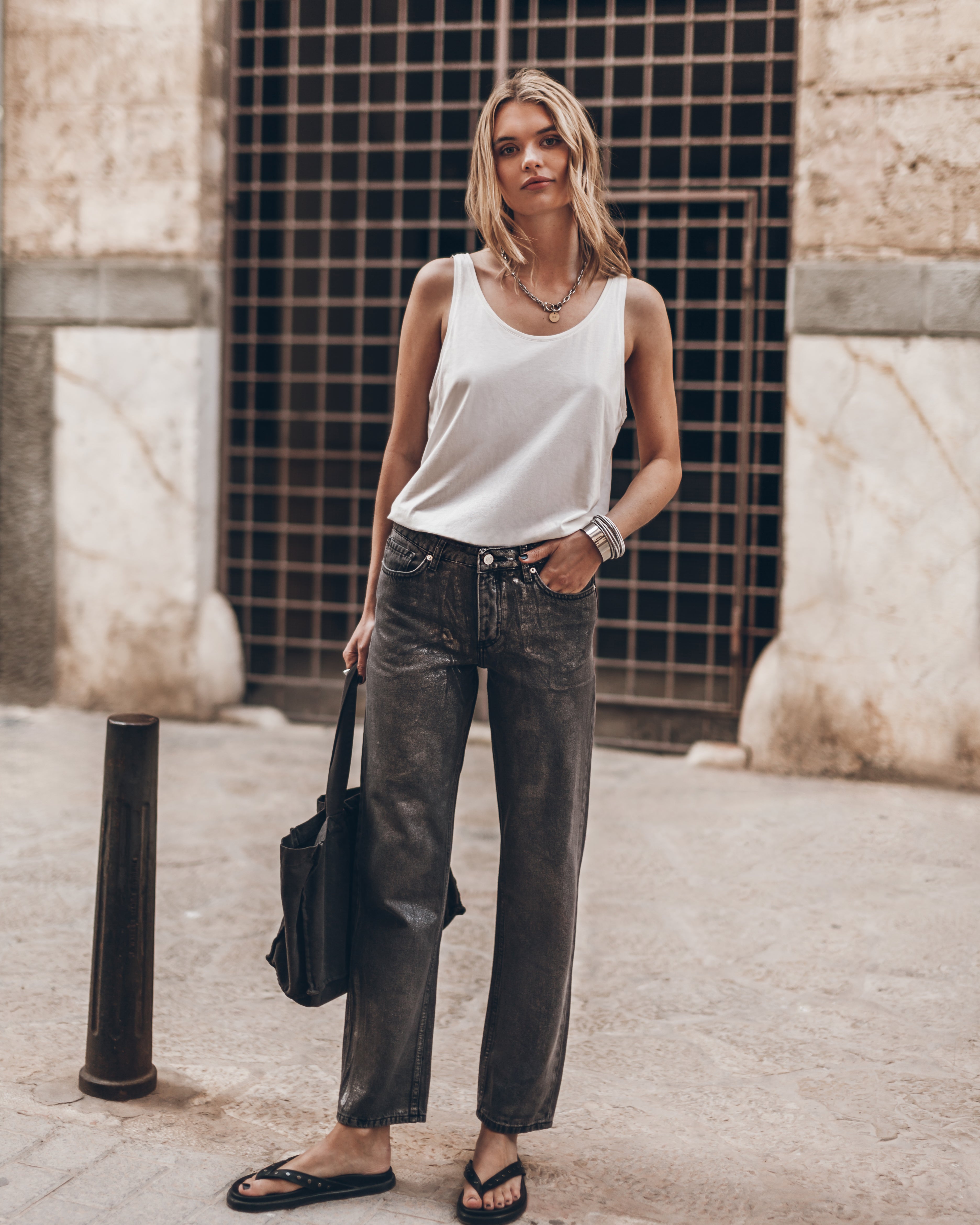 Jeans dritti neri Shimmer