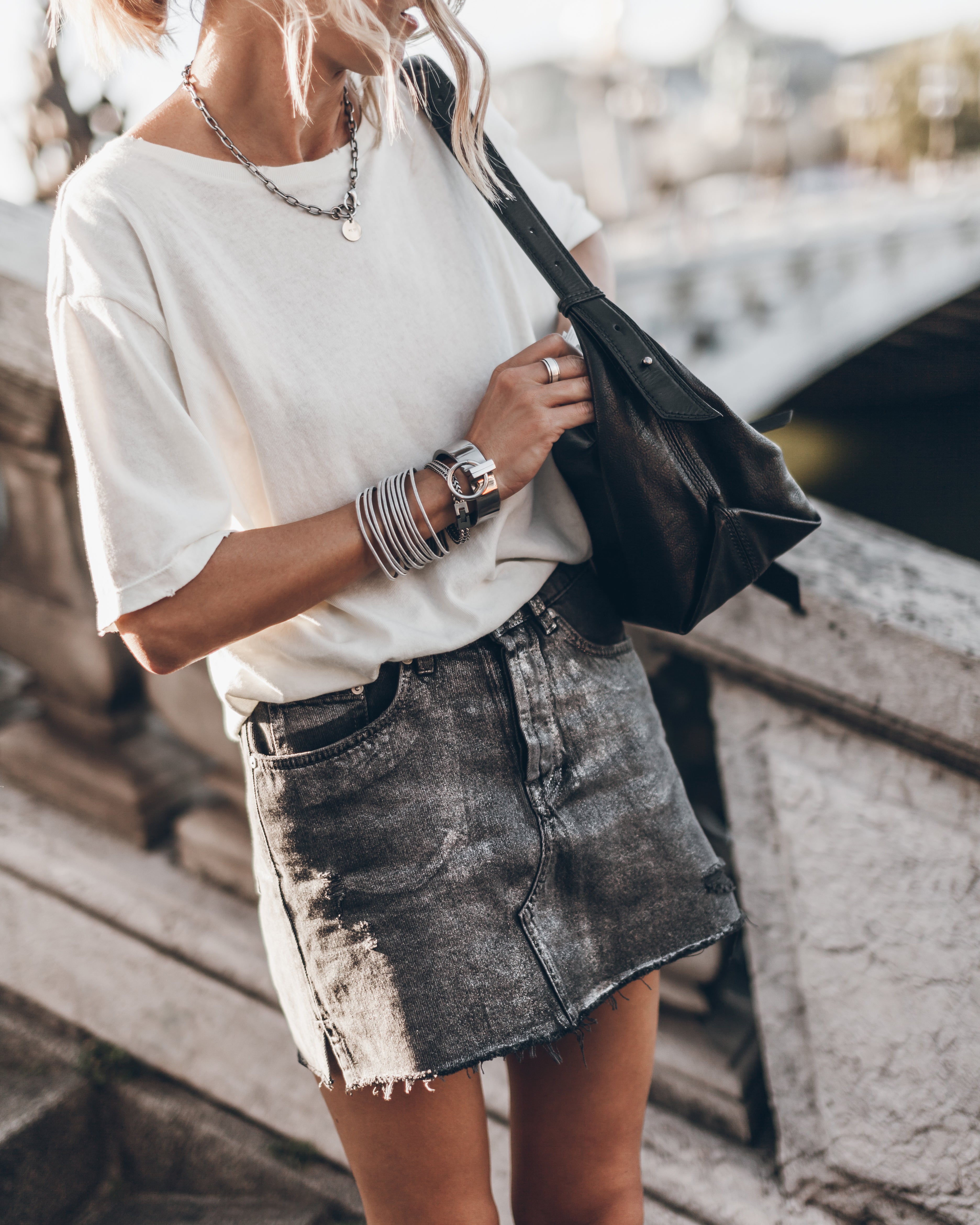 Gonna di jeans scintillante - Nero