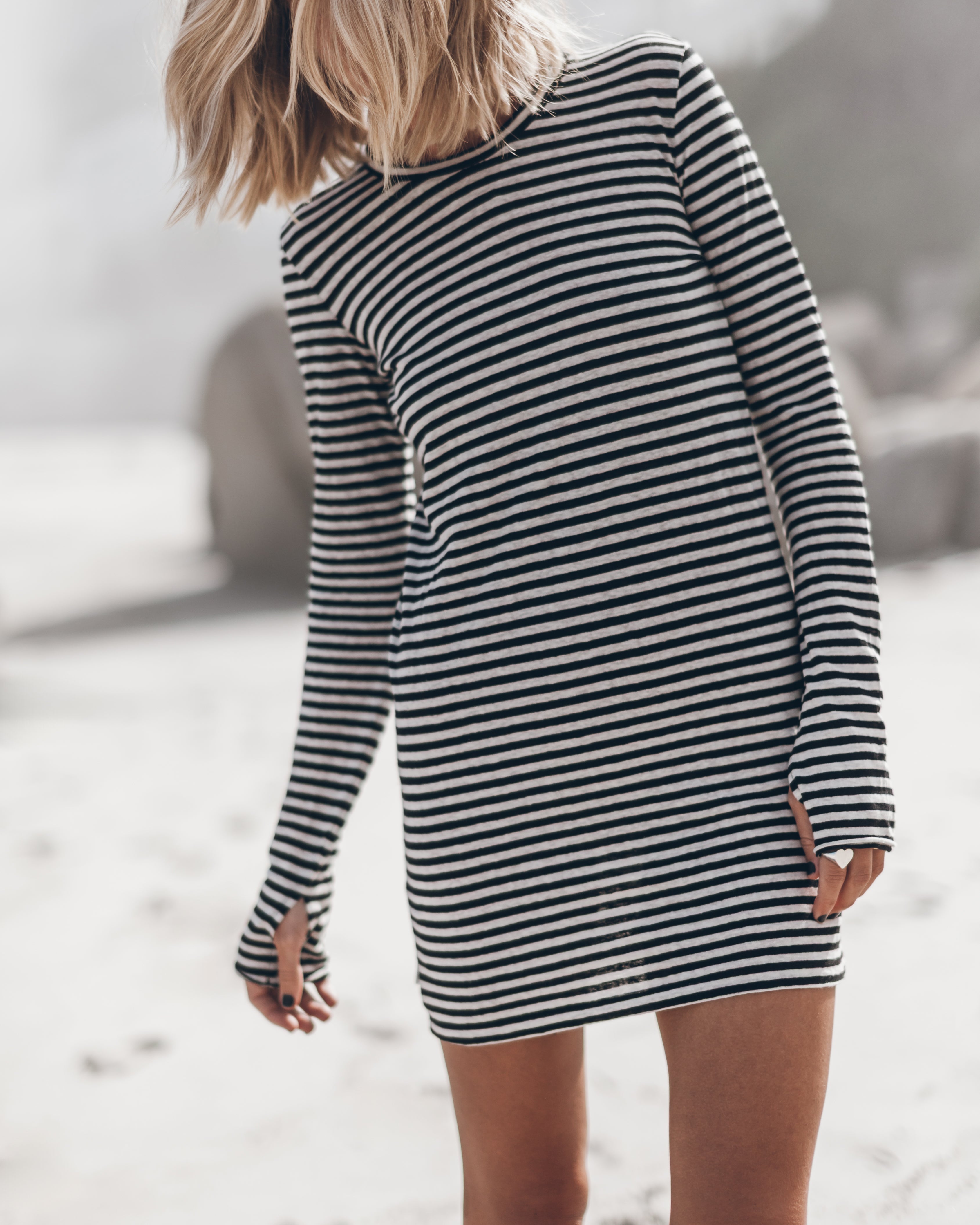 The Striped Short Linen Longsleeve Dress