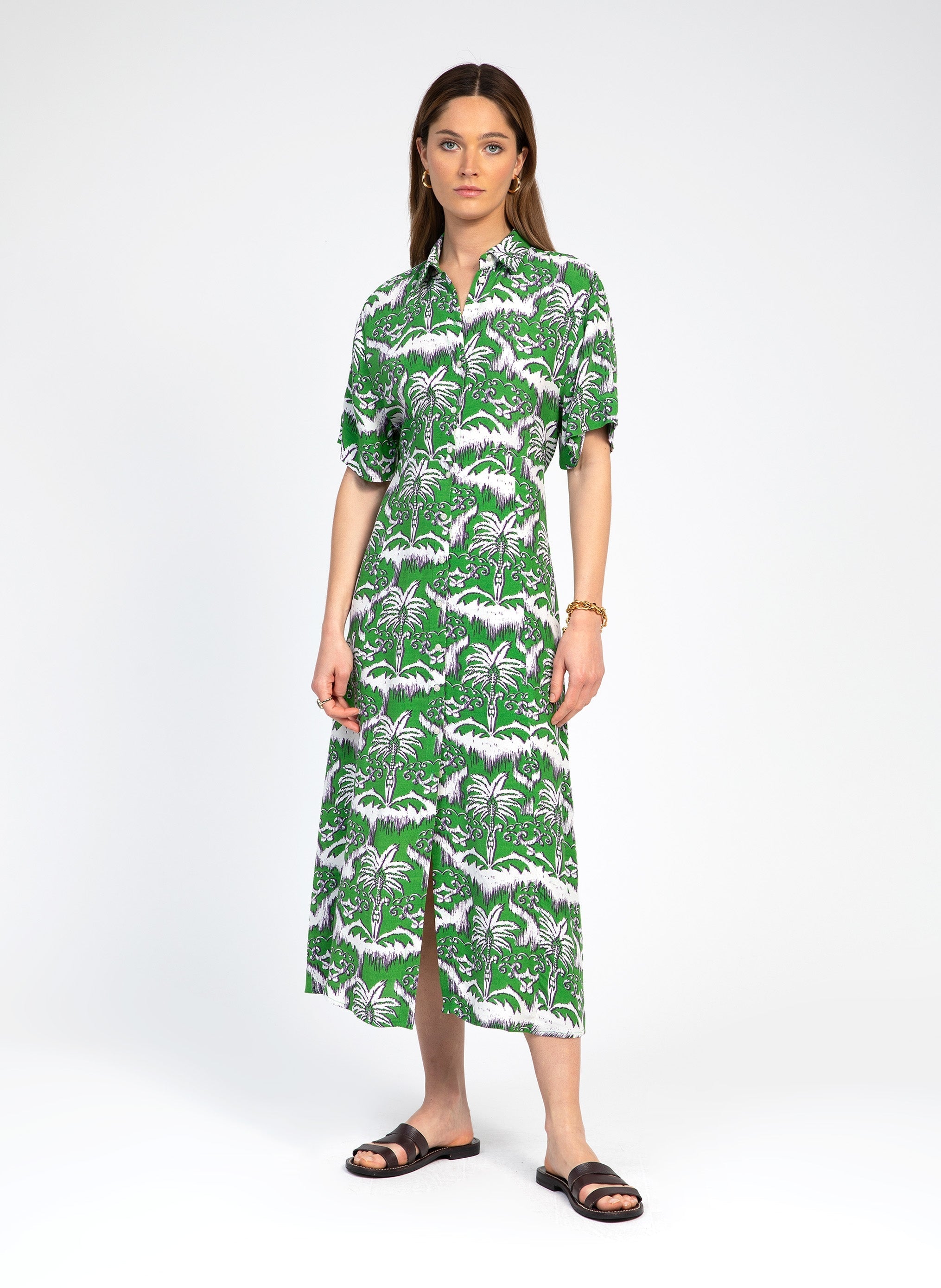 Mobio Palmita Green Midi Dress