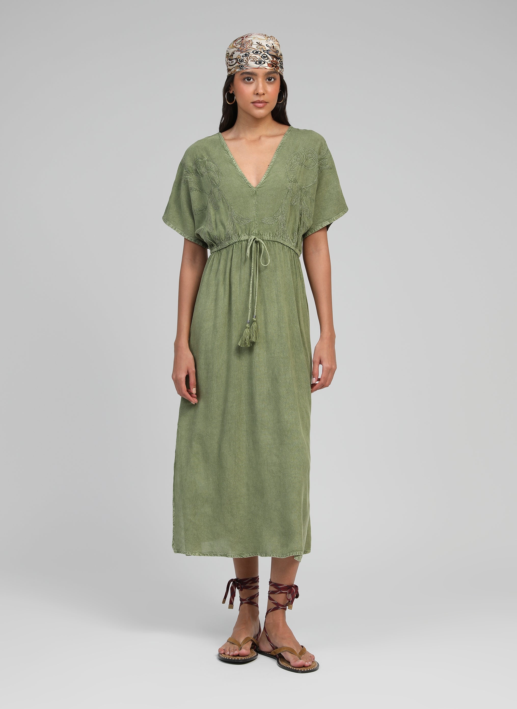 Omalyna Khaki Midi Dress