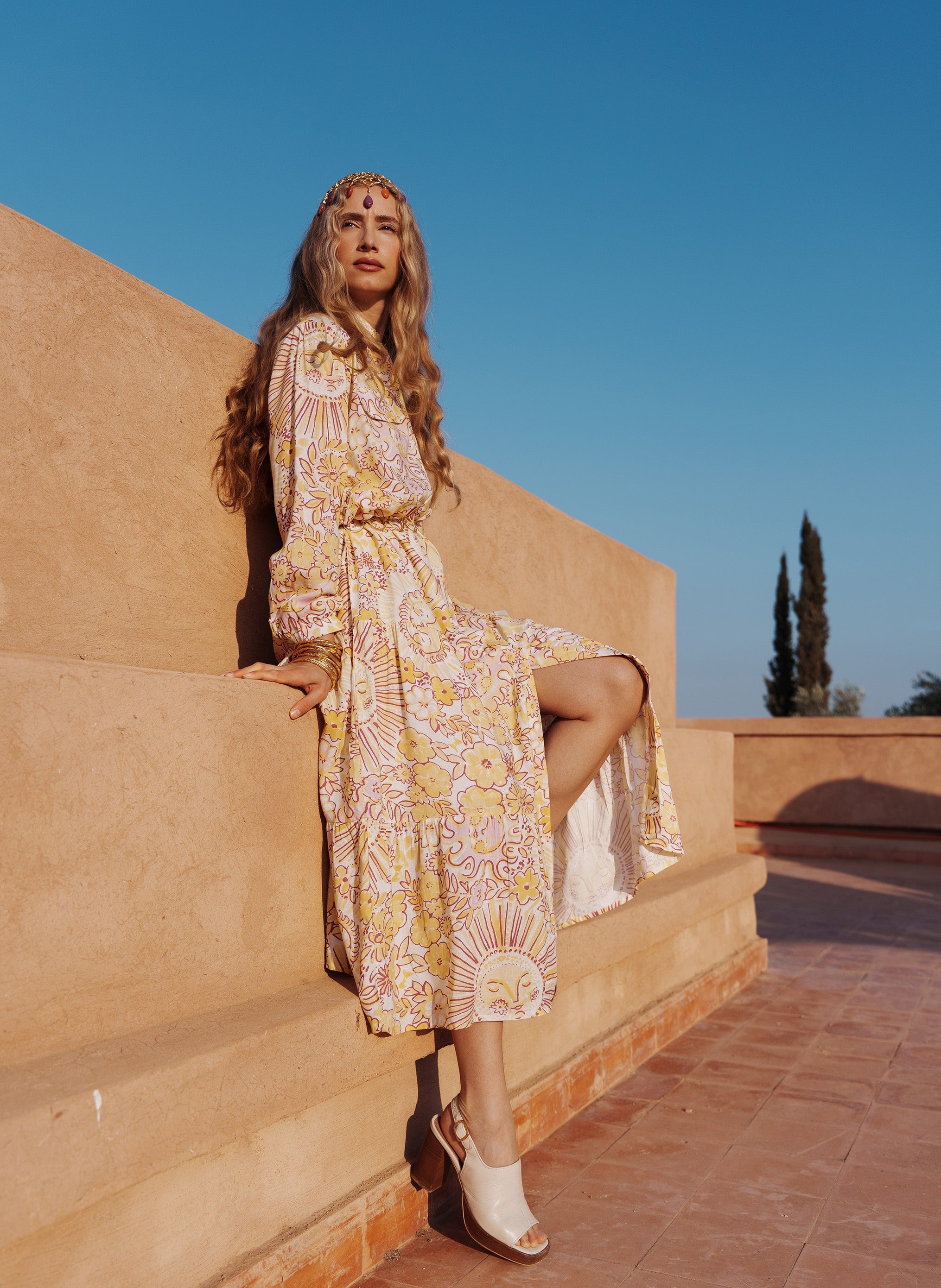 Ovinta Shiny Yellow Maxi Dress