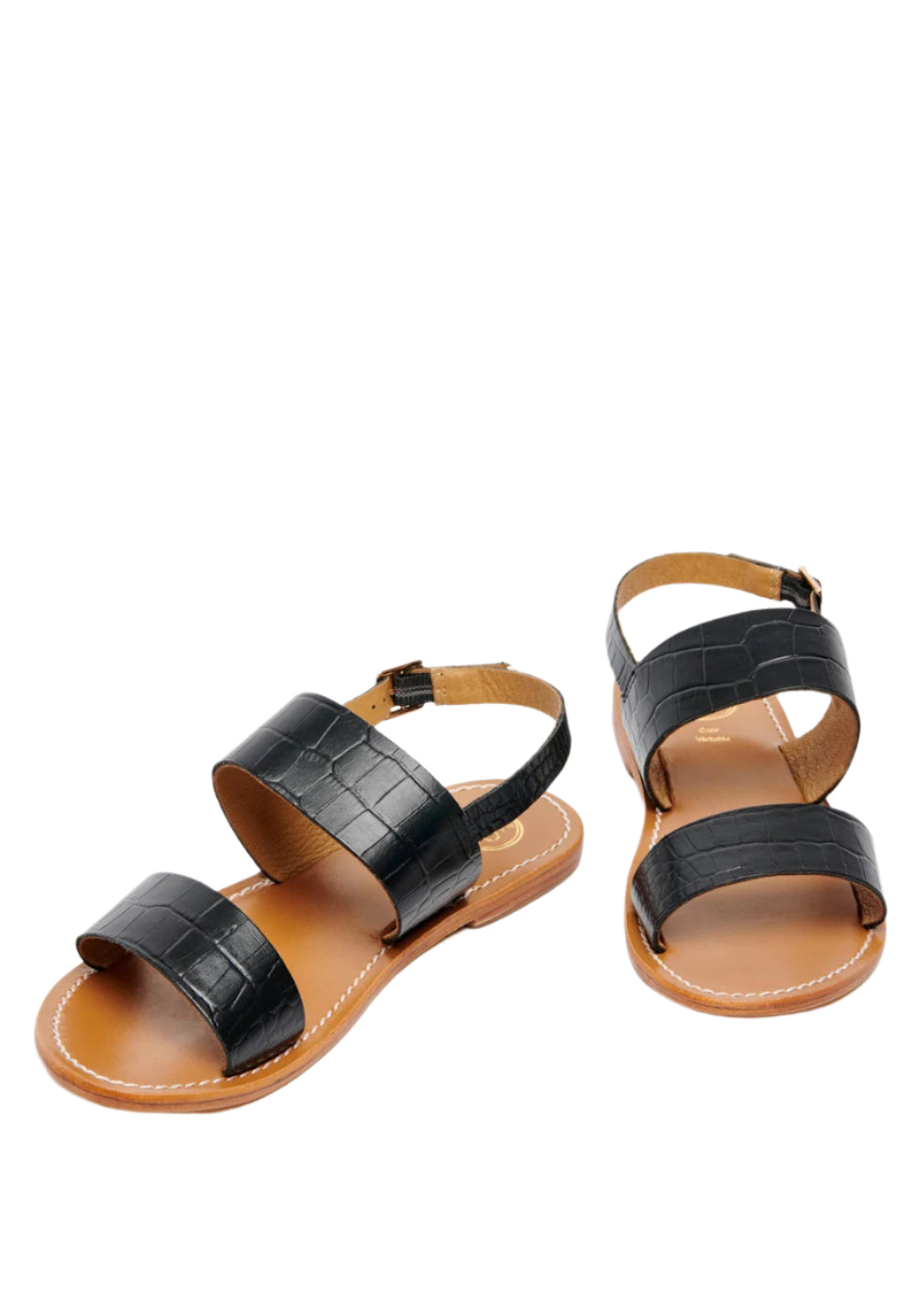 Sandali Diletta - Pelle di capra stampata croco nero - Croco nero